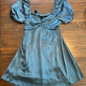 Elegant Blue Puff Sleeve Dress